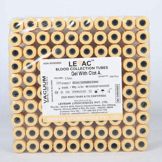 Levram Gel Clot Act Vacuum Blood Collection Tube - 3.5ml Pack of 100