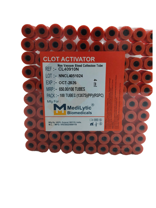 2 x Medilytic Biomedicals Clot Activator Non Vaccum Blood Collection Tube - 4ml Pack of 100 Pieces (CL40910N)