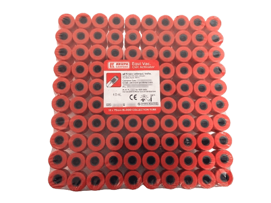 Krupa Clot Activator Vacuum Blood Collection Tube - 4ml Pack of 100 Tubes