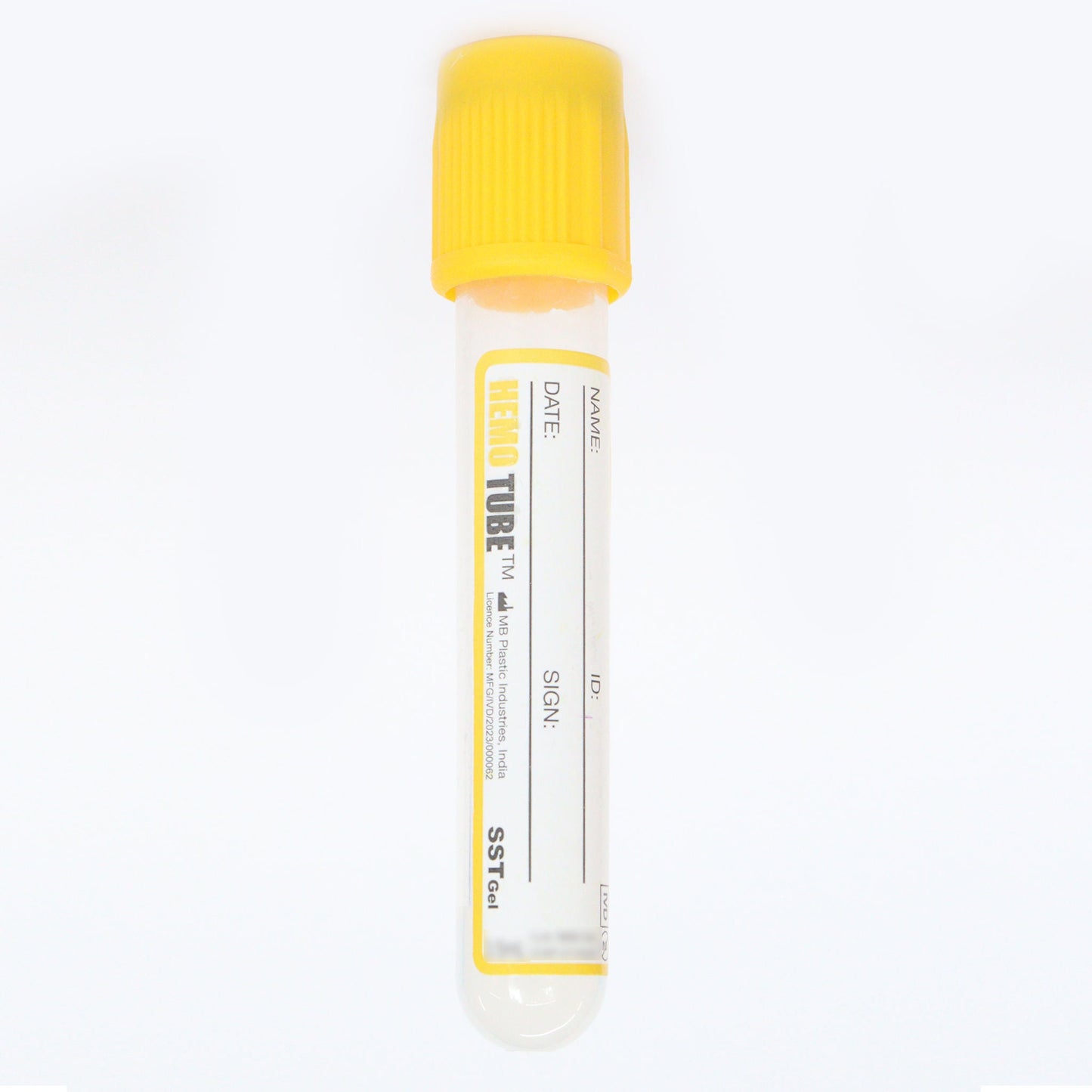 Hemotube Gel + Clot Activator Non Vacuum Blood Collection Tube - 3ml Pack of 100 Pieces